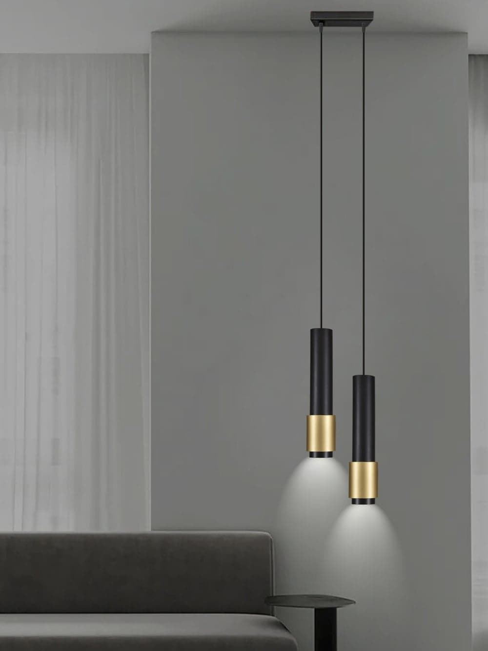 Lámpara con 2 colgantes Negro-Oro - Imagen 1
